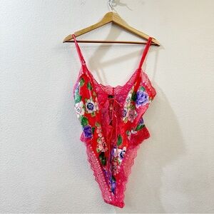 Vintage 90's Victoria's Secret Gold Label Deadstock Pink Floral Teddy Lingerie M